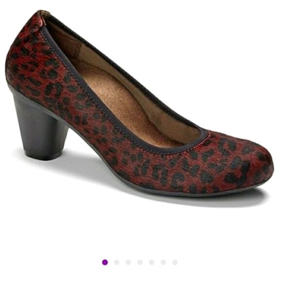 Vionic Calf Hair Mabrey Wine Leopard Print Heels - Picture 1 of 11